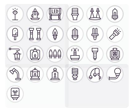 25 Regular Line Editable Icons for Light Source Graphics vector