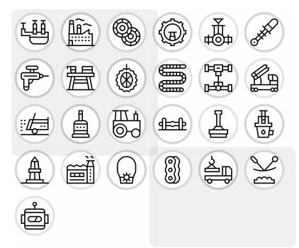 25 cuadrícula equipado regular línea íconos diseñado para maquinaria interfaz vector