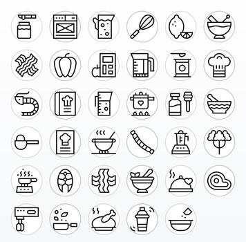 Recipe Graphics Pack including 35 Regular Line High Resolution Display Perfect Icons vector