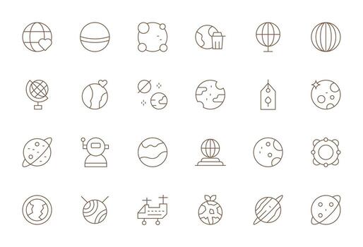 24 64x64 Icons for Planet in Editable Thin Line Format vector
