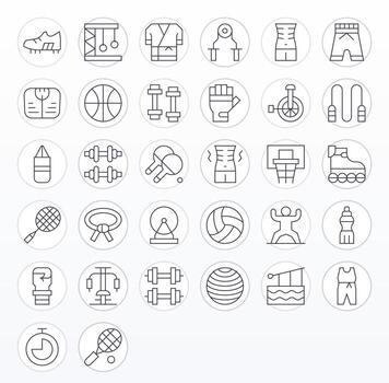 32 Grid Fitted Thin Line Icons from Exercise Collection vector