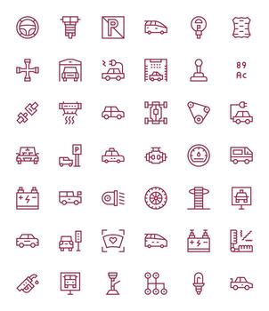 Automobile Visual Pack containing 42 Regular Line Grid Fitted Icons vector