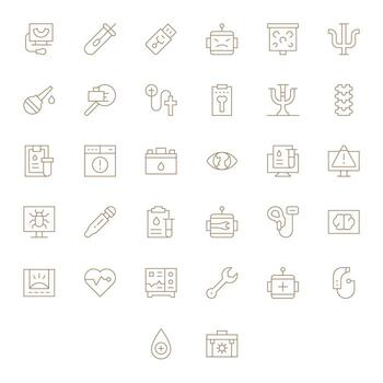 Diagnostic Essential Set including 32 Grid Fitted Thin Line High Resolution Icons vector