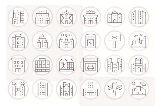 Urban Complete Package with 24 High Resolution Thin Line Pixel Aligned Icons vector