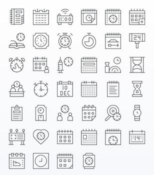 calendario escalable conjunto presentando 40 píxel alineado Delgado línea alto resolución íconos vector