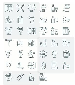 40 Thin Line Pixel Aligned 256x256 Icons from Bar Suite vector