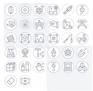 Object Icon Toolkit featuring 32 Pixel Optimized High Resolution Thin Line elements vector