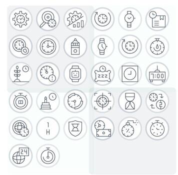 32 Grid Fitted Thin Line Icons from Clock Collection vector