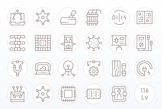 Circuit Icon Toolkit featuring 24 Editable 128x128 Thin Line elements vector