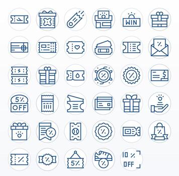 35 Regular Line Icons from Voucher in 128x128 Pixel Aligned Quality vector