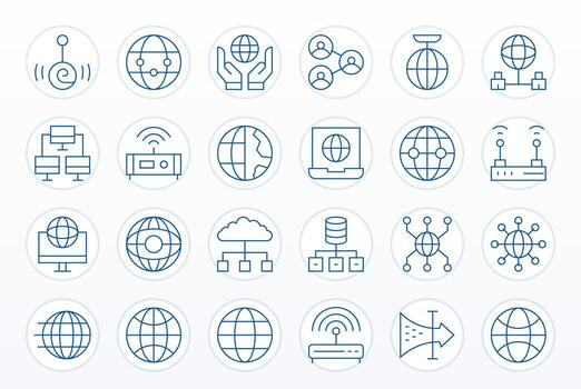 24 Grid Fitted Thin Line Icons designed for Network Connection Interface vector