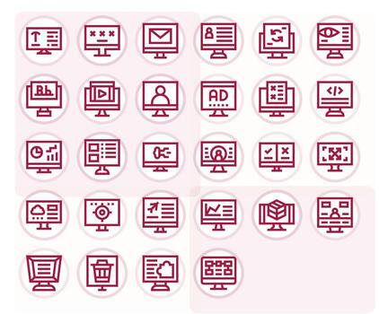 Computer Screen Scalable Set featuring 28 PIXEL Perfect Bold Line 64x64 Icons vector