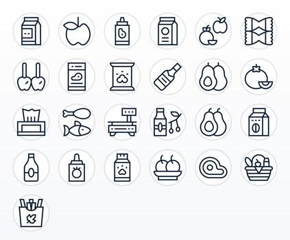 Grocery Icon Toolkit featuring 25 Display Perfect 256x256 Regular Line elements vector