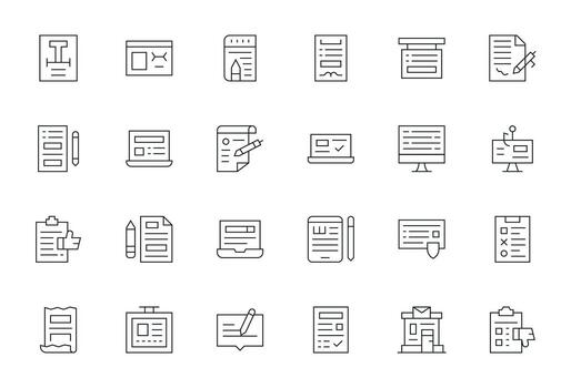 24 PIXEL Perfect Thin Line Icons designed for Online Form Interface vector