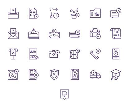 25 Regular Line Icons for Rejected in crisp 64x64 Grid Fitted resolution vector