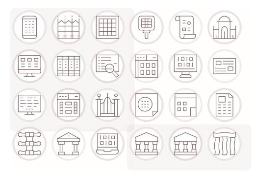 24 Delgado línea editable íconos para columnas gráficos vector