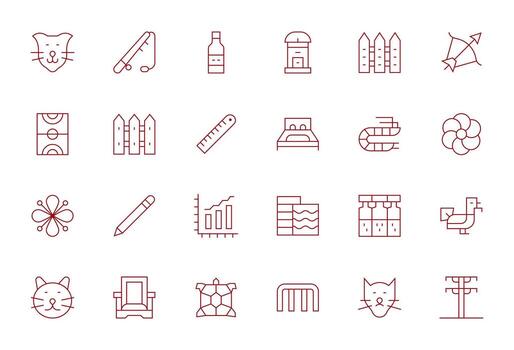 Line Icon Set with 24 Thin Line High Resolution Pixel Optimized Graphics vector