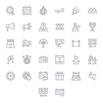 Event Display Perfect Set with 32 256x256 Thin Line Icons vector
