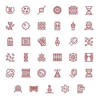 Cell Retina Ready Icon Pack with 35 Regular Line Pixel Optimized Elements vector