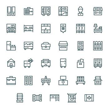 35 Regular Line Icons designed for Cabinet in High Resolution Grid Fitted format vector