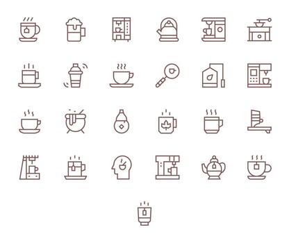 Brew Icon Repository containing 25 Regular Line Retina Ready Pixel Optimized graphics vector