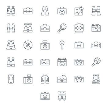 32 Pixel Aligned High Resolution Icons for Viewfinder in elegant Thin Line design vector