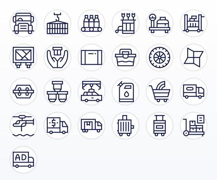 Regular Line Style Transporting Icons with 25 High Resolution Pixel Optimized Designs vector