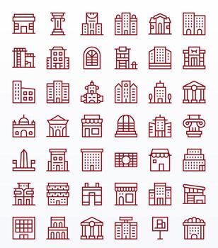 Facade High Resolution Icon Pack with 42 Regular Line Grid Fitted Elements vector