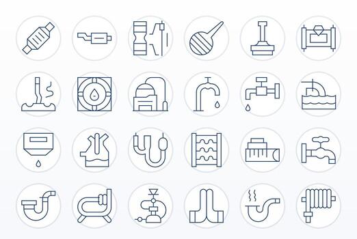 Pipe Ultimate Package with 24 256x256 Thin Line Pixel Aligned Icons vector