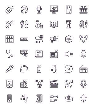 Audio Scalable Set featuring 42 Grid Fitted Regular Line Retina Ready Icons vector