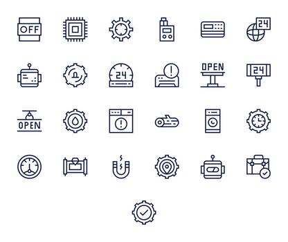 Operational Essential Set including 25 Pixel Aligned Regular Line High Resolution Icons vector
