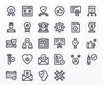 28 Pixel Optimized Icons themed around Verified in 128x128 Bold Line format vector