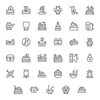 Vessel Icon Toolkit featuring 35 Pixel Optimized 128x128 Regular Line elements vector