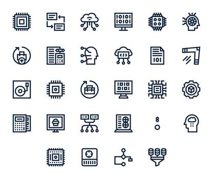 28 Bold Line Icons designed for Data Processing in 128x128 Grid Fitted format vector