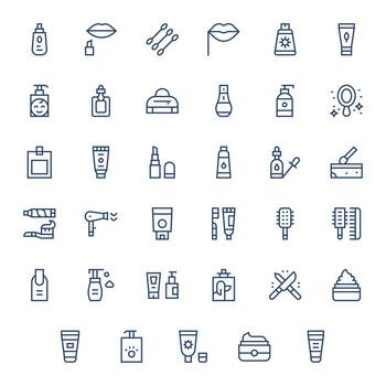 Cosmetic Complete Package with 35 High Resolution Regular Line Display Perfect Icons vector