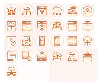 Hosting Icon Collection with 25 High Resolution Regular Line Designs vector