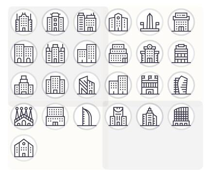 Modern Architecture Essential Set including 25 Editable Regular Line 64x64 Icons vector