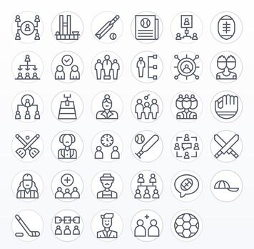 equipo completar paquete con 35 128x128 regular línea píxel optimizado íconos vector