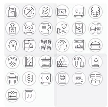 Data Security Comprehensive Bundle with 32 Editable Thin Line 256x256 Icons vector