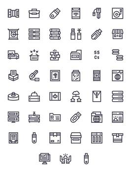45 Icons for Data Storage featuring Retina Ready Pixel Aligned Bold Line Graphics vector