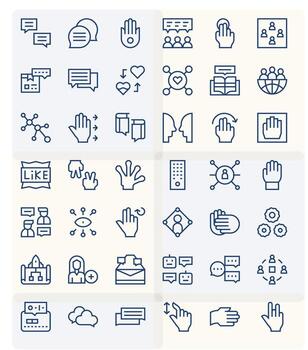 42 Regular Line Grid Fitted Icons for Interaction Graphics vector
