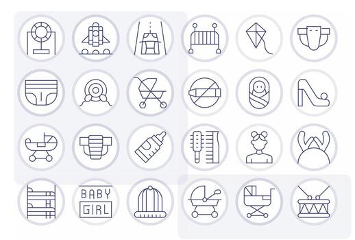 24 Thin Line Icons for Child in crisp High Resolution PIXEL Perfect resolution vector