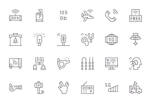 24 Grid Fitted Thin Line Icons from Signal Collection vector