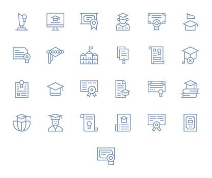 Diploma Modern Collection with 25 Regular Line 256x256 Pixel Optimized Icons vector