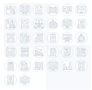 32 High Resolution Icons for Report with Pixel Aligned Thin Line clarity vector
