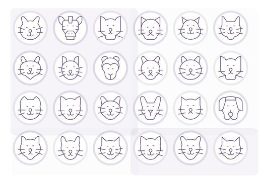 mamífero presentando 24 alto resolución íconos en Delgado línea diseño vector