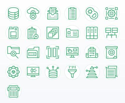 25 Regular Line Icons from Data Management in 128x128 Grid Fitted Quality vector