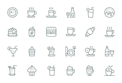 24 Icons for Cafe Icon featuring 256x256 Grid Fitted Thin Line Graphics vector