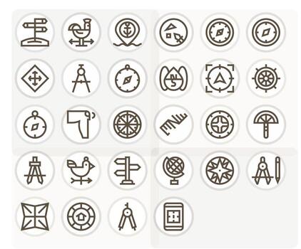 28 íconos para Brújula optimizado en píxel Perfecto 128x128 negrita línea resolución vector