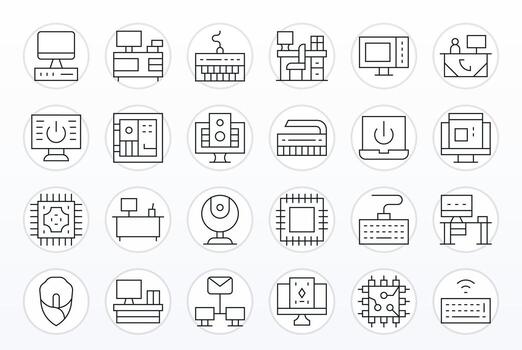 24 Delgado línea píxel Perfecto íconos a la medida para ordenador personal 256x256 interfaz vector